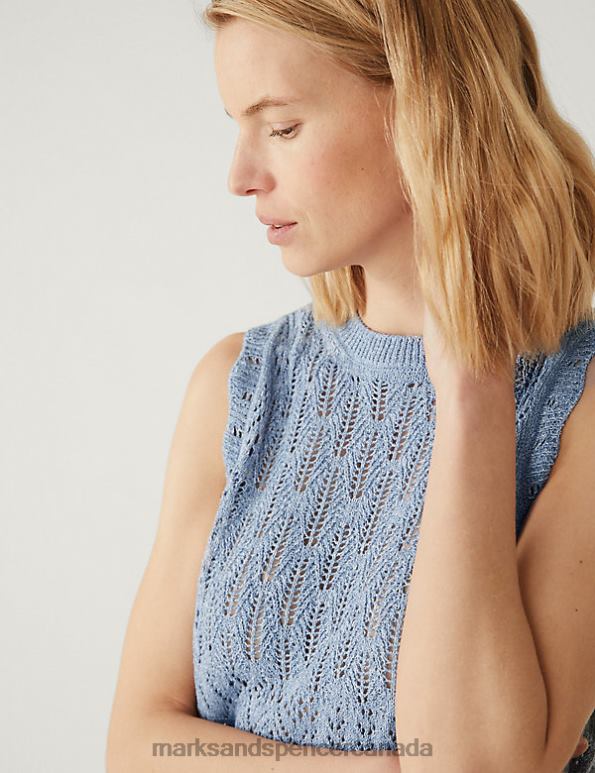 Marks and Spencer sale - Women Grey Blue Clothing Marks & Spencer Cotton Rich Textured Knitted Vest 20VTD549