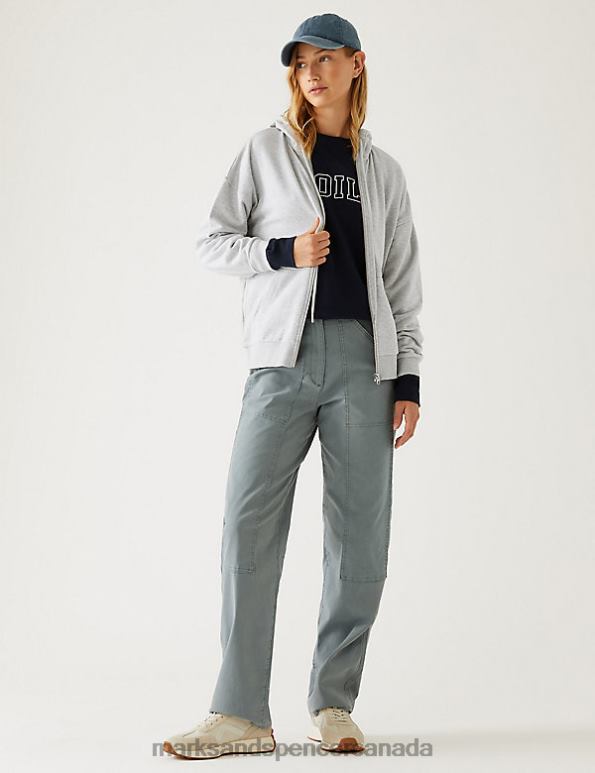 Marks and Spencer Canada - Women Grey Marl Clothing Marks & Spencer Cotton Rich Zip Up Hoodie 20VTD2453