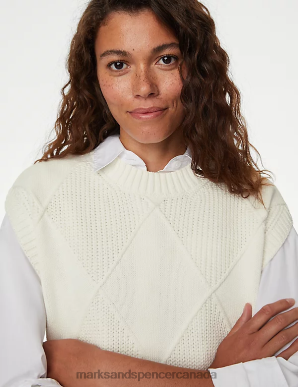 Marks and Spencer sale - Women Ivory Clothing Marks & Spencer Cotton Rich Knitted Vest with Merino Wool 20VTD370
