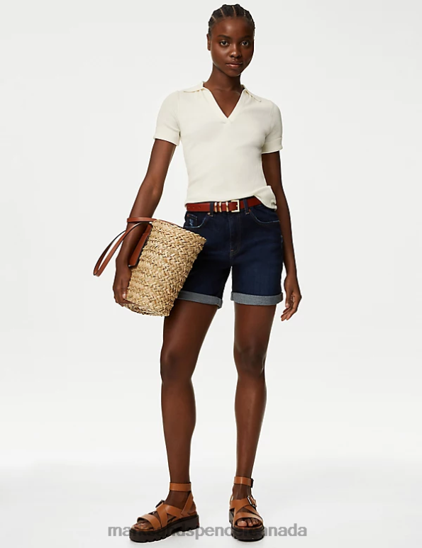 Marks and Spencer near me - Women Ivory Clothing Marks & Spencer Cotton Rich Ribbed Collared Knitted Top 20VTD1278