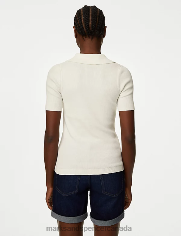 Marks and Spencer near me - Women Ivory Clothing Marks & Spencer Cotton Rich Ribbed Collared Knitted Top 20VTD1278