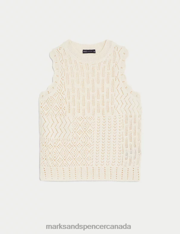 Women Ivory Clothing Marks & Spencer Cotton Rich Textured Knitted Vest 20VTD236 - Marks and Spencer Canada locations