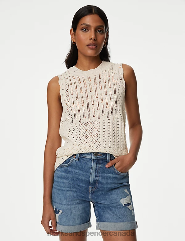 Women Ivory Clothing Marks & Spencer Cotton Rich Textured Knitted Vest 20VTD236 - Marks and Spencer Canada locations
