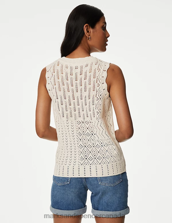 Women Ivory Clothing Marks & Spencer Cotton Rich Textured Knitted Vest 20VTD236 - Marks and Spencer Canada locations
