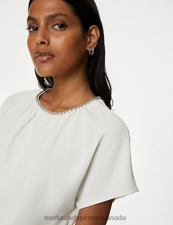 Marks and Spencer Canada - Women Ivory Clothing Marks & Spencer Embellished Angel Sleeve Top 20VTD606