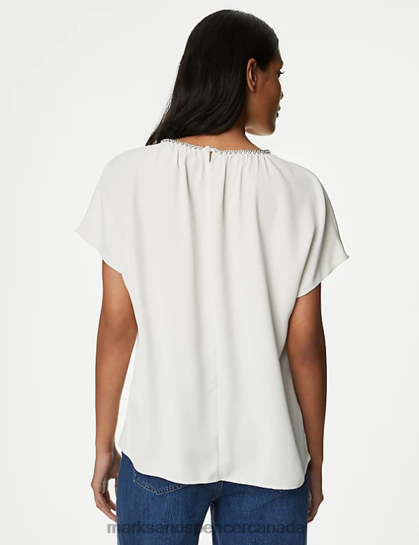 Marks and Spencer Canada - Women Ivory Clothing Marks & Spencer Embellished Angel Sleeve Top 20VTD606