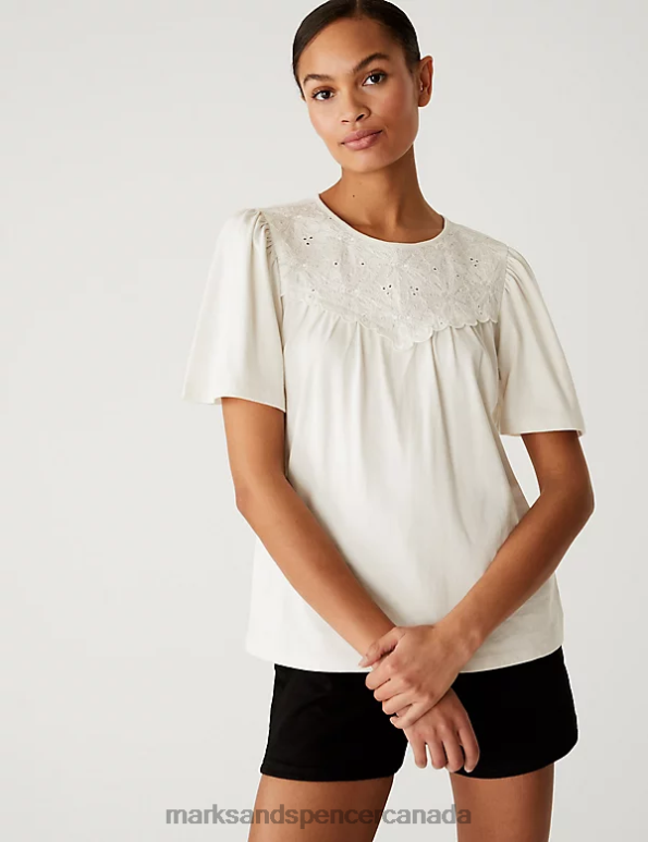 Women Ivory Clothing Marks & Spencer Jersey Embroidered Regular Fit Top 20VTD2114 - Marks and Spencer online
