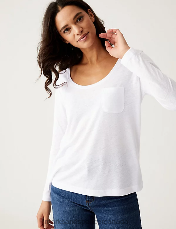 Women Ivory Clothing Marks & Spencer Linen Blend Scoop Neck Top 20VTD2479 - Marks and Spencer online