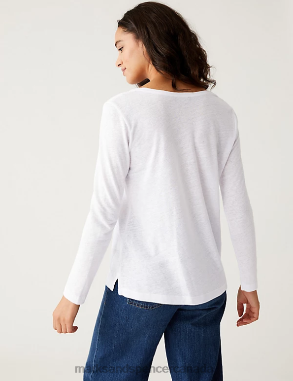 Women Ivory Clothing Marks & Spencer Linen Blend Scoop Neck Top 20VTD2479 - Marks and Spencer online