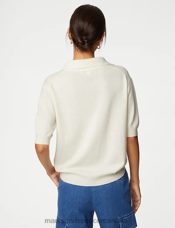 Marks and Spencer Canada - Women Ivory Clothing Marks & Spencer Pure Cashmere Collared Knitted Top 20VTD1148