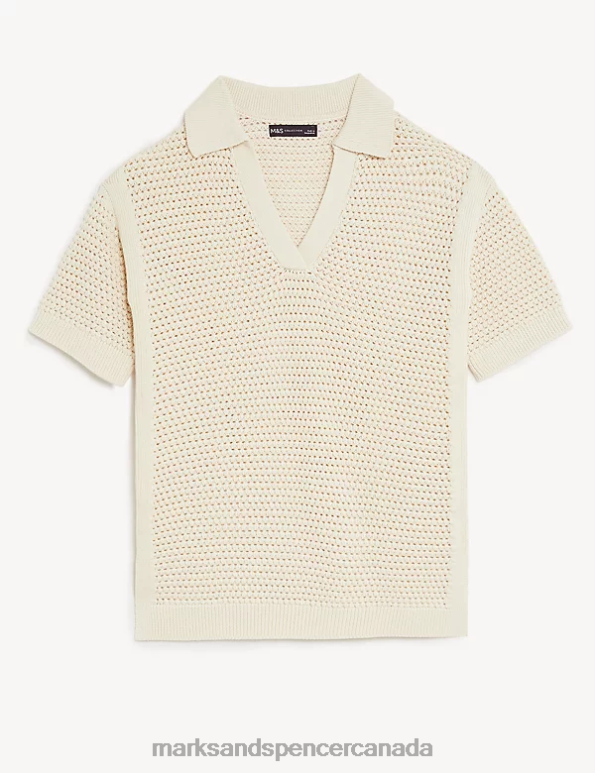 Women Ivory Clothing Marks & Spencer Pure Cotton Collared Knitted Top 20VTD656 - Marks and Spencer outlet
