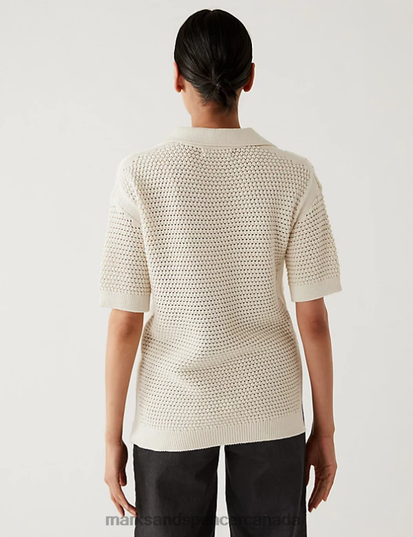 Women Ivory Clothing Marks & Spencer Pure Cotton Collared Knitted Top 20VTD656 - Marks and Spencer outlet