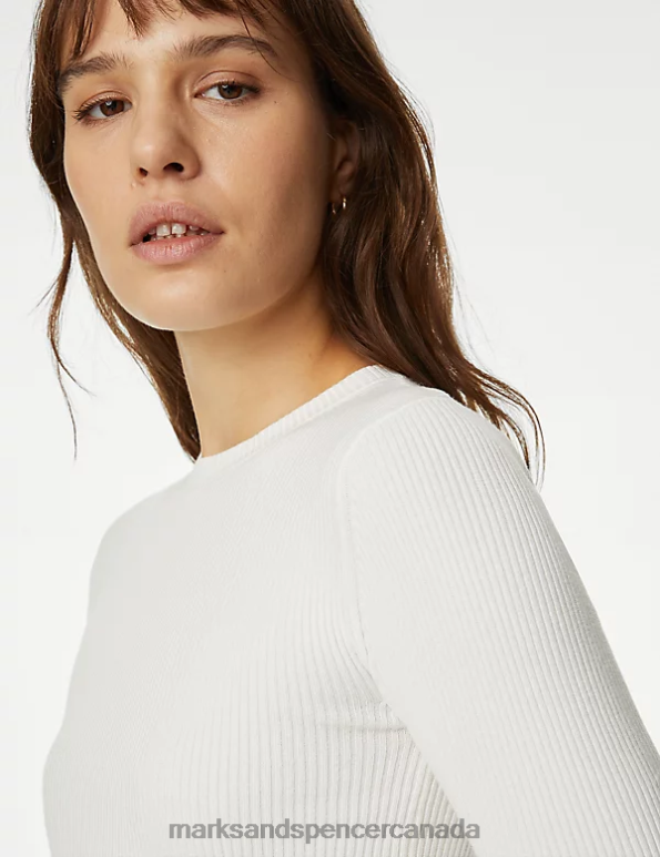 Women Ivory Clothing Marks & Spencer Ribbed Crew Neck Cropped Top 20VTD1640 - Marks and Spencer outlet