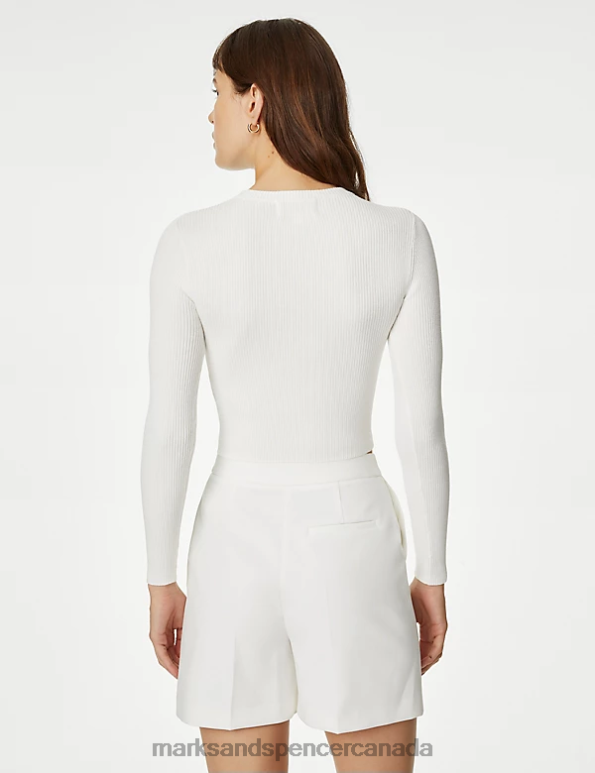Women Ivory Clothing Marks & Spencer Ribbed Crew Neck Cropped Top 20VTD1640 - Marks and Spencer outlet