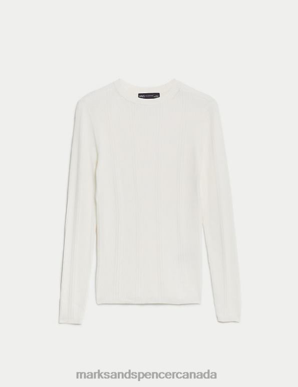 Women Ivory Clothing Marks & Spencer Ribbed Crew Neck Fitted Knitted Top 20VTD1561 - Marks and Spencer Canada locations