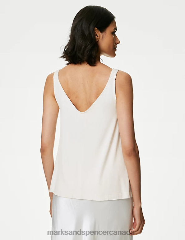 Marks and Spencer Canada - Women Ivory Clothing Marks & Spencer Sequin V-Neck Cami Top 20VTD539