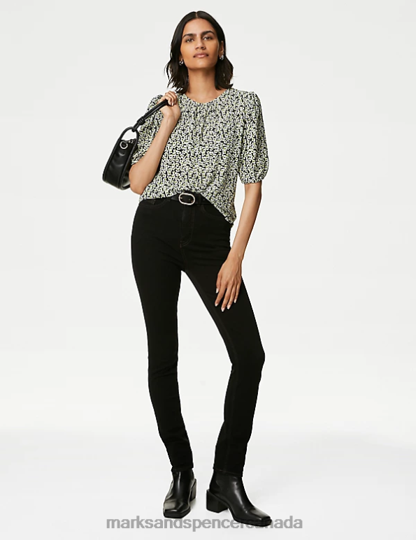 Women Ivory Mix Clothing Marks & Spencer Printed Pleated Top 20VTD121 - Marks and Spencer Canada locations