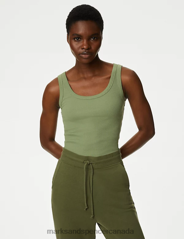 Marks and Spencer near me - Women Khaki Clothing Marks & Spencer Cotton Rich Ribbed Slim Fit Vest Top 20VTD1186