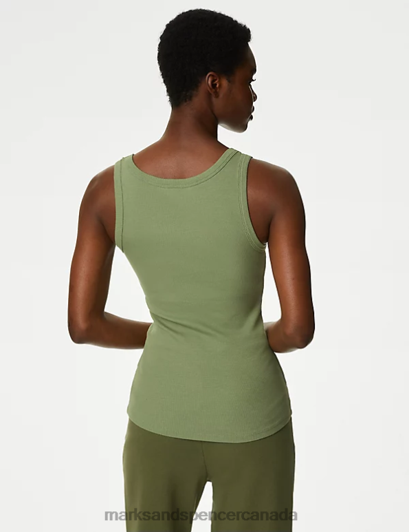 Marks and Spencer near me - Women Khaki Clothing Marks & Spencer Cotton Rich Ribbed Slim Fit Vest Top 20VTD1186