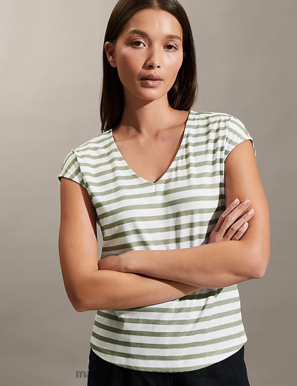 Women Khaki Clothing Marks & Spencer Jersey Striped Vest Top 20VTD1484 - Marks and Spencer online