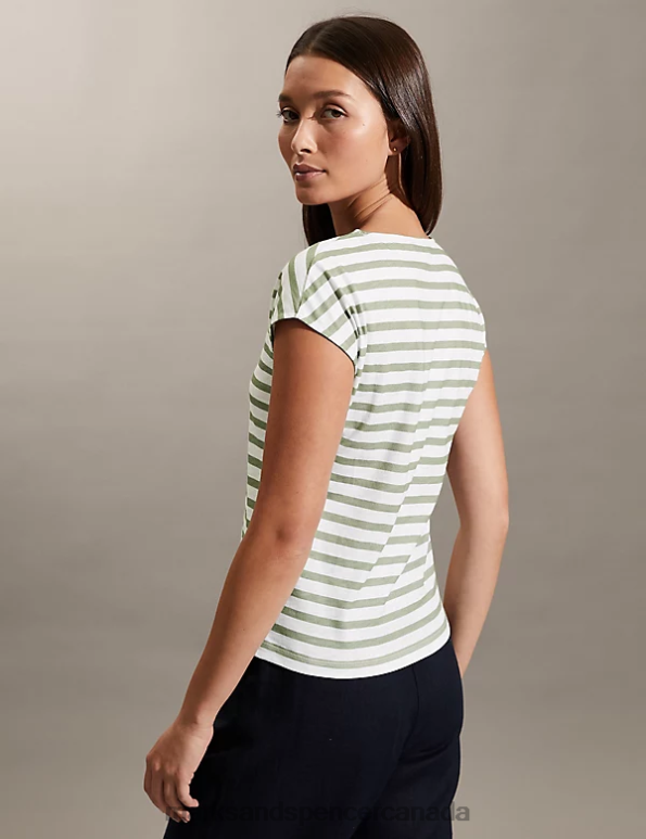 Women Khaki Clothing Marks & Spencer Jersey Striped Vest Top 20VTD1484 - Marks and Spencer online