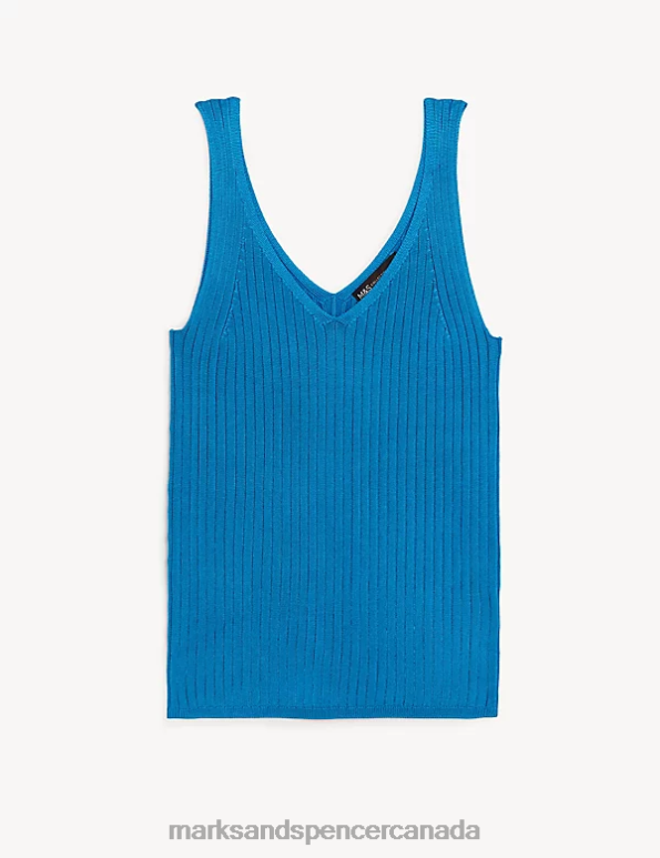 Marks and Spencer sale - Women Lagoon Clothing Marks & Spencer Ribbed V-Neck Knitted Vest 20VTD1611