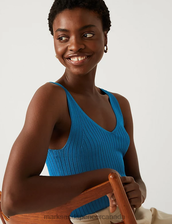 Marks and Spencer sale - Women Lagoon Clothing Marks & Spencer Ribbed V-Neck Knitted Vest 20VTD1611