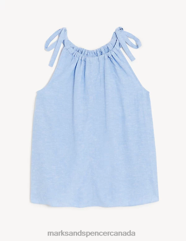 Women Light Chambray Clothing Marks & Spencer Linen Rich High Neck Tie Detail Cami Top 20VTD2309 - Marks and Spencer online