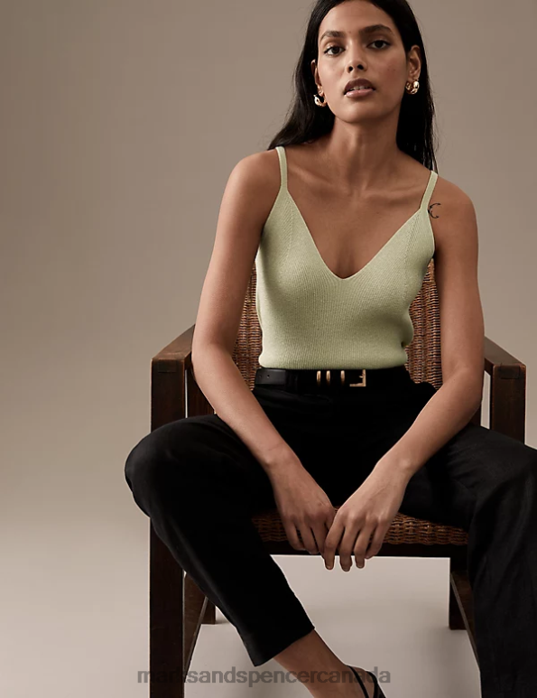 Women Light Citrus Clothing Marks & Spencer Sparkly Ribbed V-Neck Knitted Vest 20VTD1826 - Marks and Spencer Canada locations