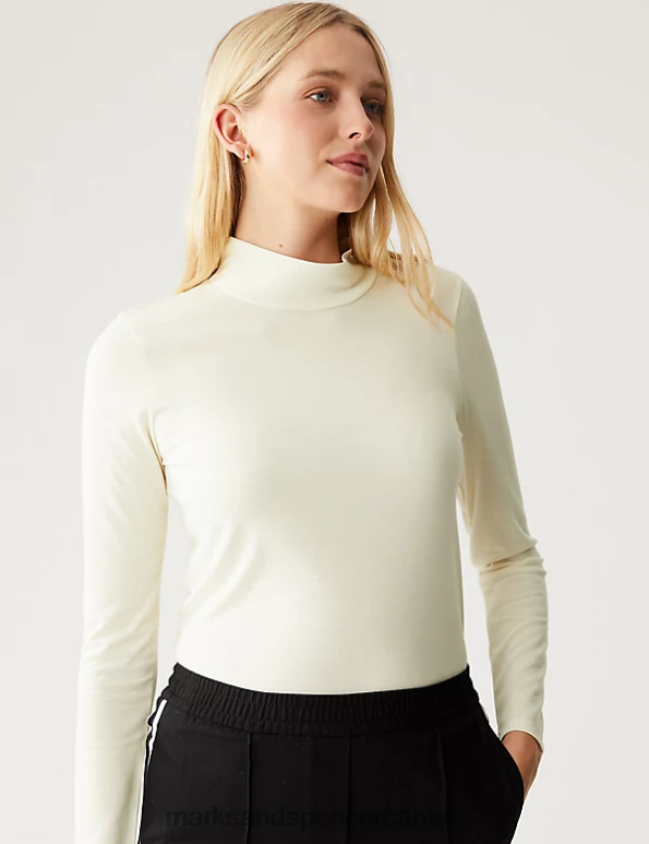 Marks and Spencer sale - Women Light Cream Clothing Marks & Spencer Jersey Roll Neck Relaxed Long Sleeve Top 20VTD3430