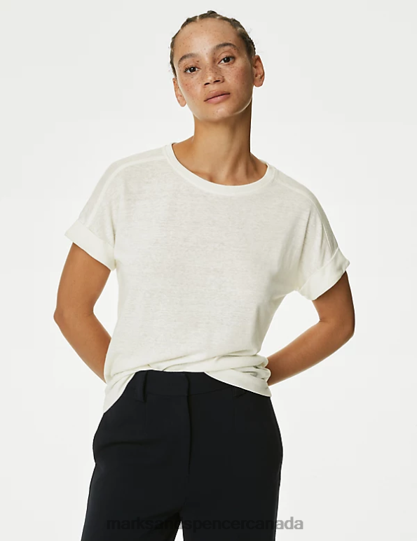 Women Light Cream Clothing Marks & Spencer Linen Rich Top 20VTD737 - Marks and Spencer Canada locations