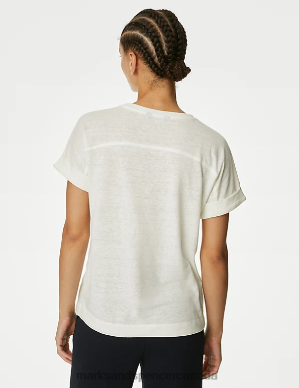 Women Light Cream Clothing Marks & Spencer Linen Rich Top 20VTD737 - Marks and Spencer Canada locations