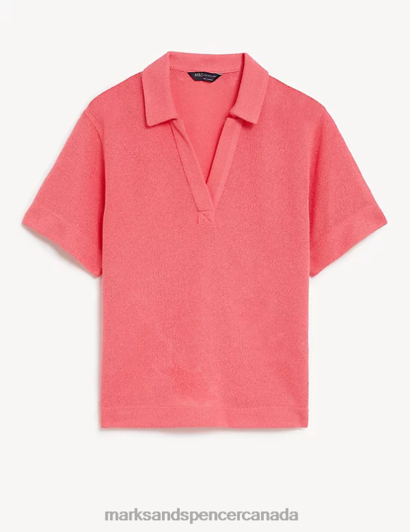 Marks and Spencer Canada - Women Medium Pink Clothing Marks & Spencer Textured Collared Top 20VTD2251