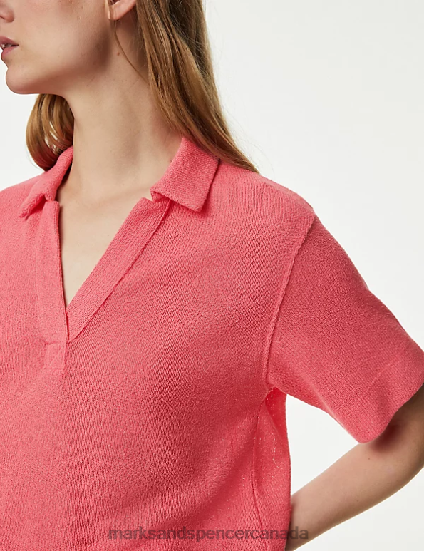 Marks and Spencer Canada - Women Medium Pink Clothing Marks & Spencer Textured Collared Top 20VTD2251