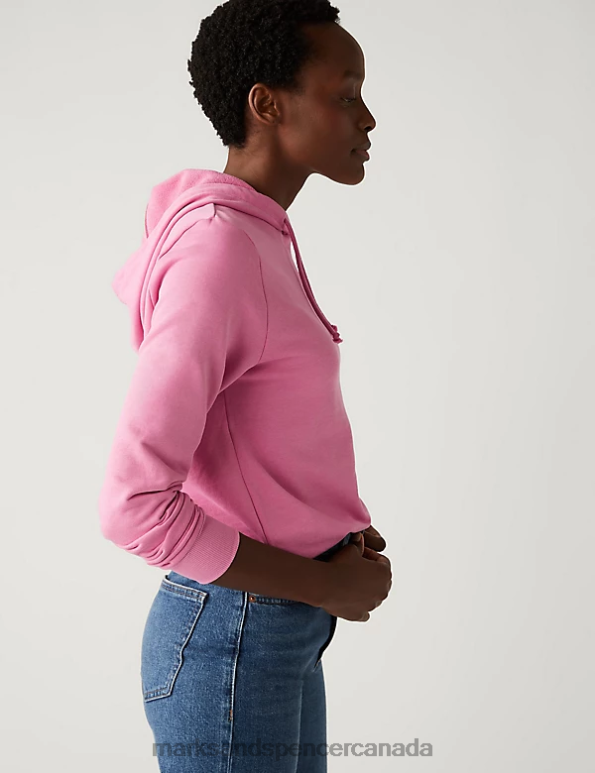Women Medium Rose Clothing Marks & Spencer The Cotton Rich Hoodie 20VTD2992 - Marks and Spencer Canada locations