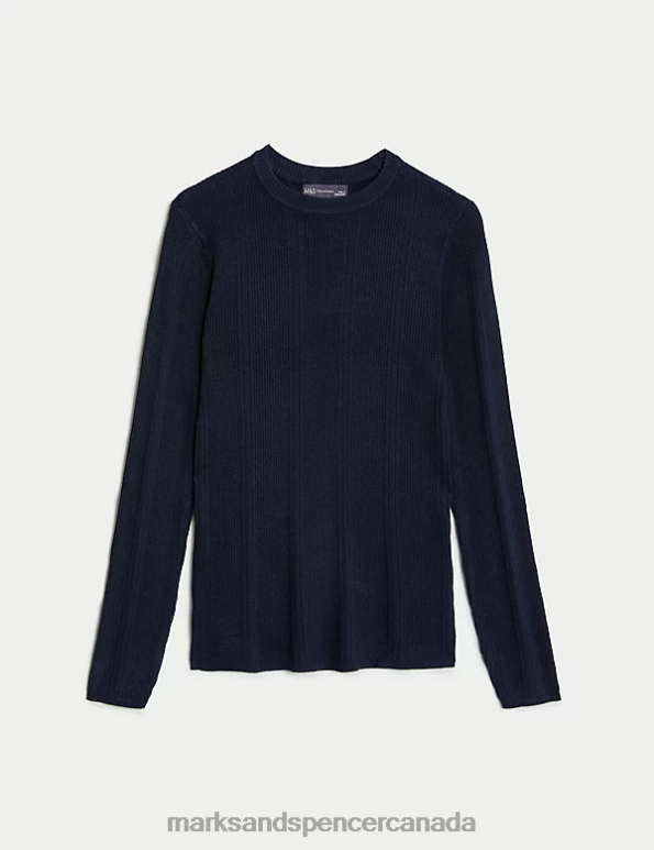 Marks and Spencer Canada - Women Midnight Navy Clothing Marks & Spencer Ribbed Crew Neck Fitted Knitted Top 20VTD1563