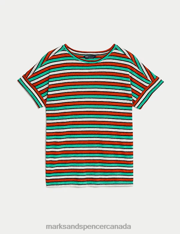 Women Multi Clothing Marks & Spencer Linen-Rich Striped Top 20VTD424 - Marks and Spencer Canada locations