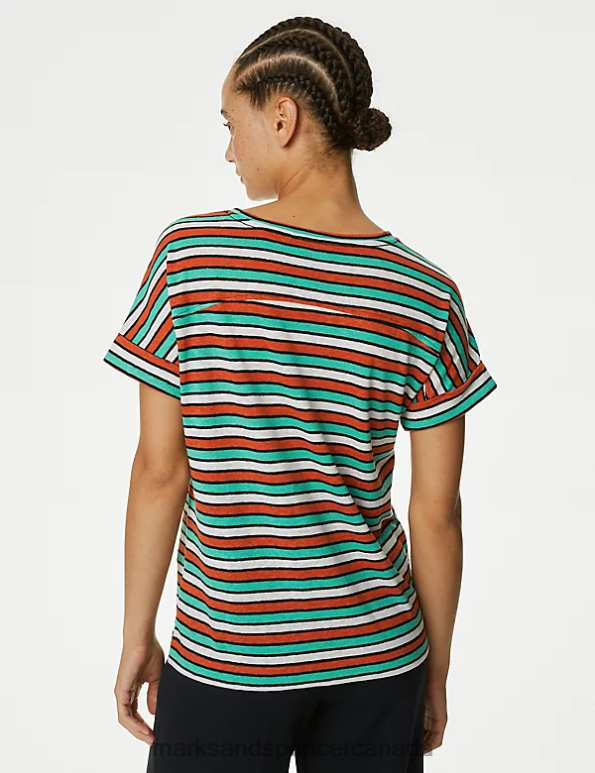 Women Multi Clothing Marks & Spencer Linen-Rich Striped Top 20VTD424 - Marks and Spencer Canada locations