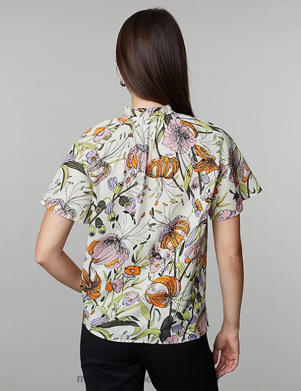 Women Multi Clothing Marks & Spencer Pure Cotton Floral Tie Neck Top 20VTD62 - Marks and Spencer Canada locations