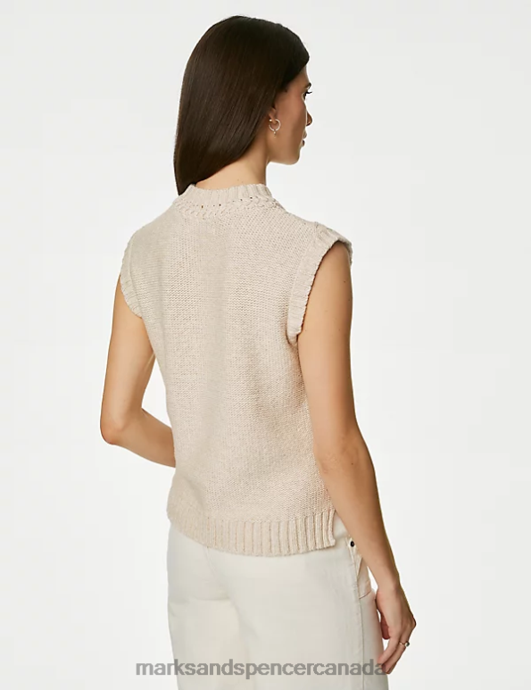 Marks and Spencer sale - Women Natural Mix Clothing Marks & Spencer Cotton Blend Embroidered Knitted Vest 20VTD1206