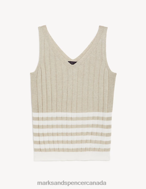 Marks and Spencer sale - Women Natural Mix Clothing Marks & Spencer Striped Knitted Vest With Linen 20VTD2967