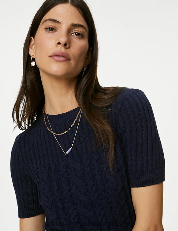 Marks and Spencer sale - Women Navy Clothing Marks & Spencer Cotton Rich Cable Knit Knitted Top 20VTD684