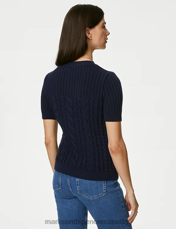 Marks and Spencer sale - Women Navy Clothing Marks & Spencer Cotton Rich Cable Knit Knitted Top 20VTD684