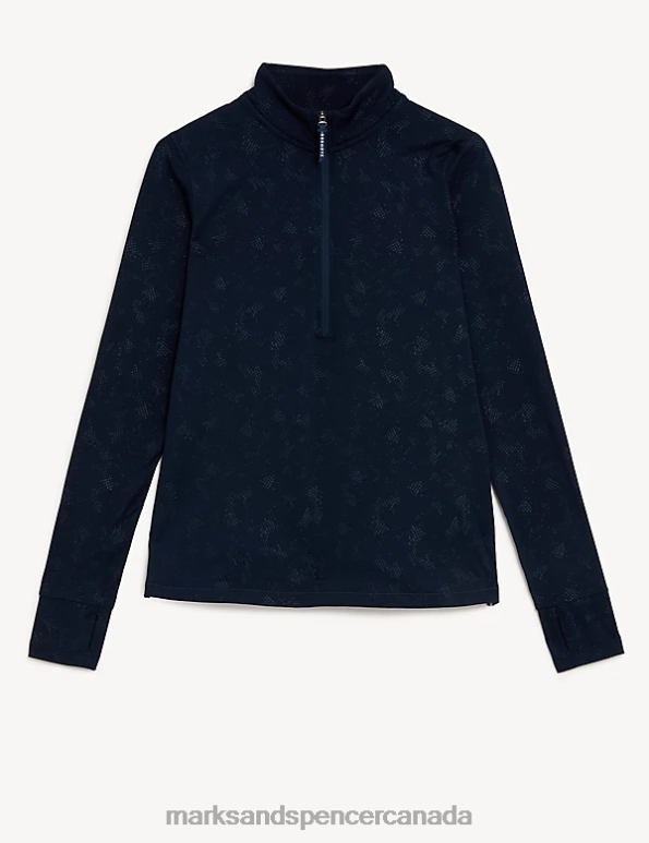 Women Navy Clothing Marks & Spencer Embossed Funnel Neck Half Zip Running Top 20VTD1049 - Marks and Spencer Canada locations