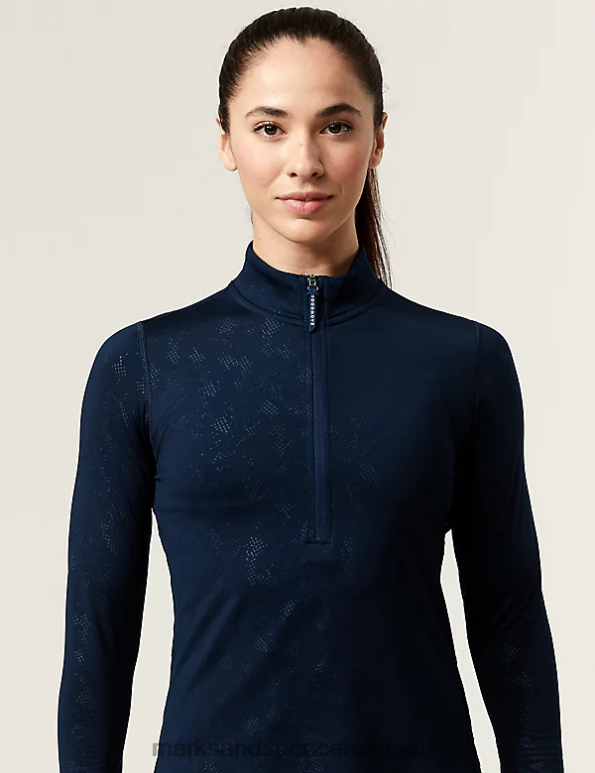 Women Navy Clothing Marks & Spencer Embossed Funnel Neck Half Zip Running Top 20VTD1049 - Marks and Spencer Canada locations