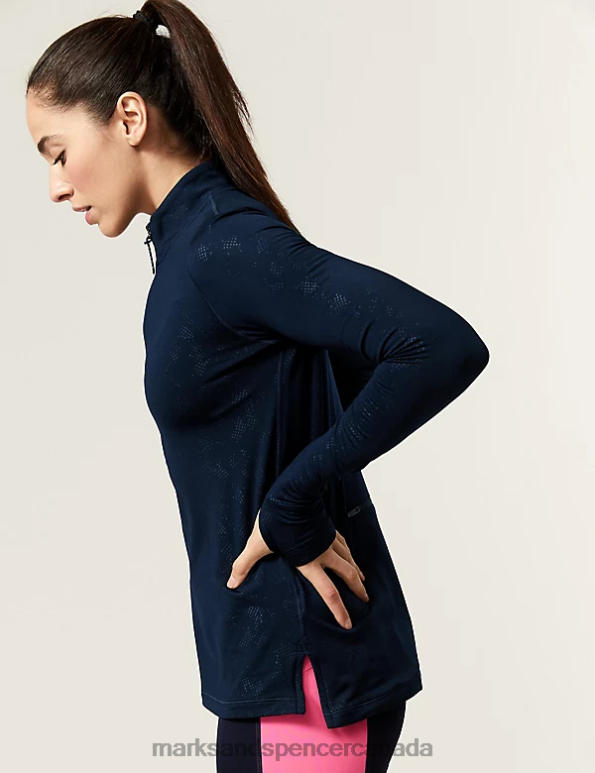 Women Navy Clothing Marks & Spencer Embossed Funnel Neck Half Zip Running Top 20VTD1049 - Marks and Spencer Canada locations