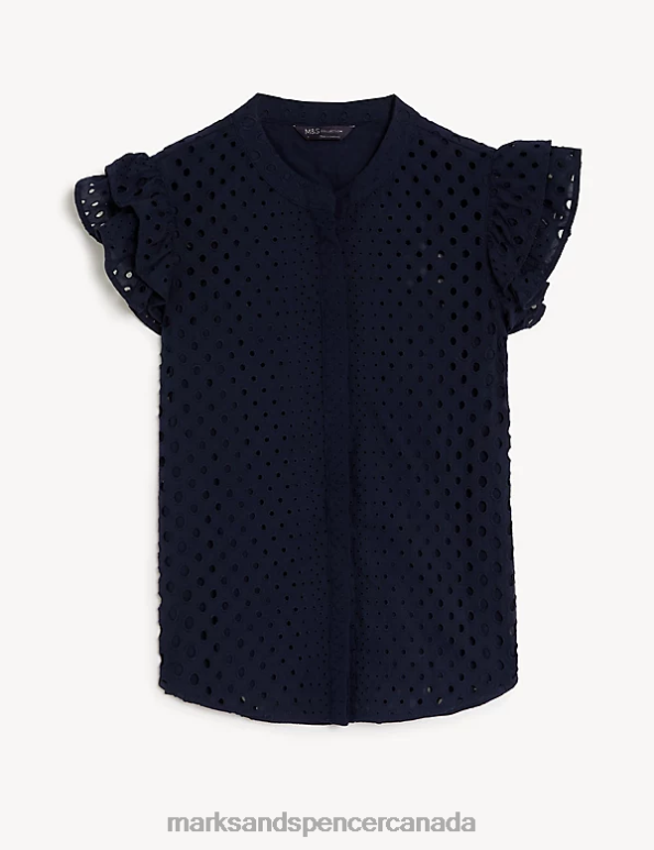 Marks and Spencer near me - Women Navy Clothing Marks & Spencer Pure Cotton Broderie Frill Detail Top 20VTD2690