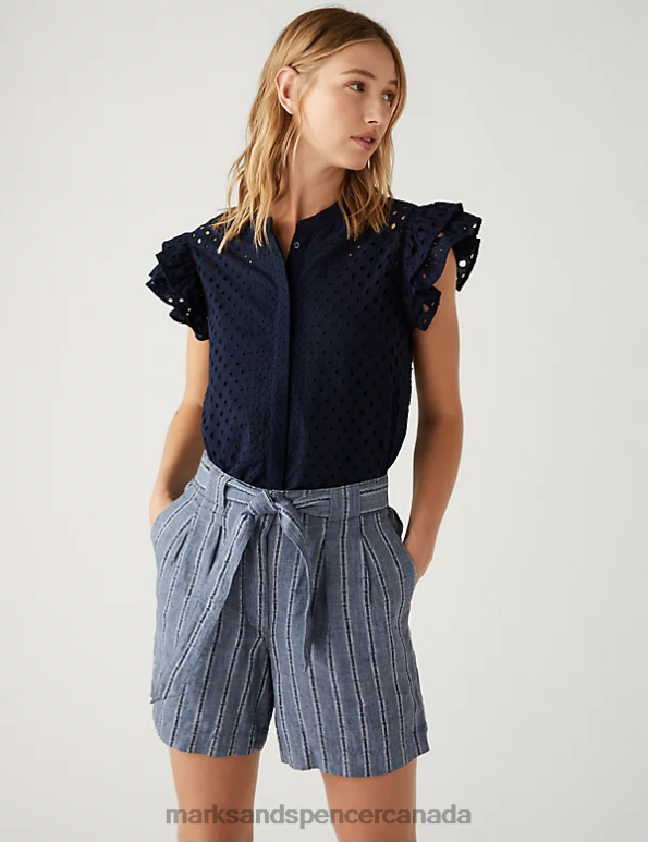 Marks and Spencer near me - Women Navy Clothing Marks & Spencer Pure Cotton Broderie Frill Detail Top 20VTD2690