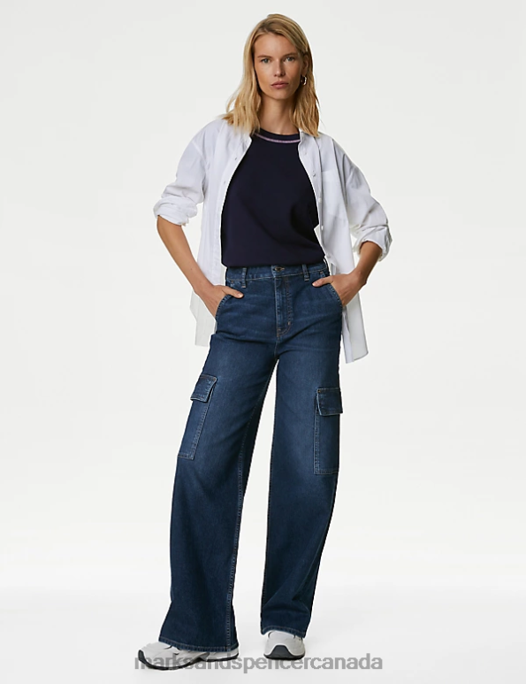 Women Navy Clothing Marks & Spencer Pure Cotton Textured Top 20VTD2119 - Marks and Spencer Canada locations