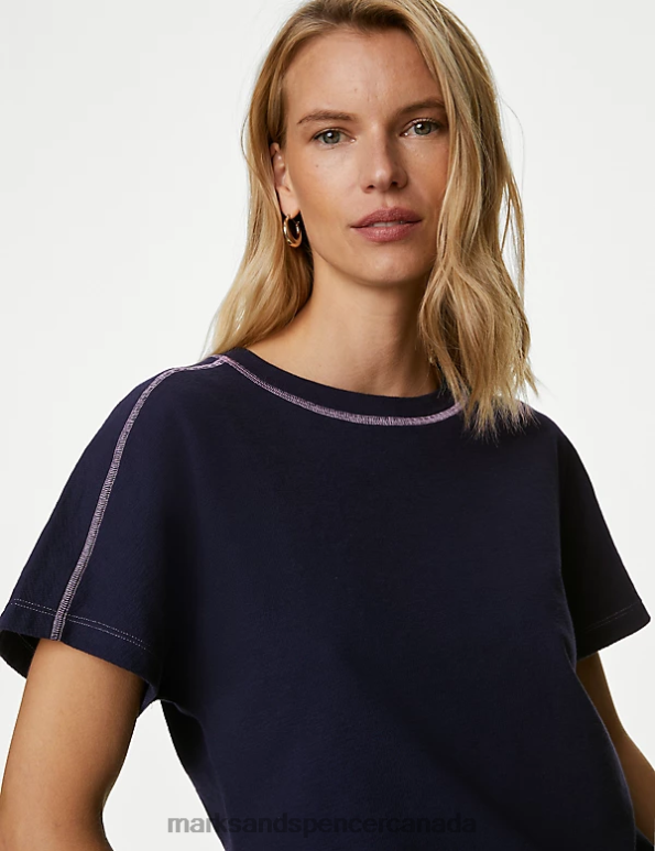 Women Navy Clothing Marks & Spencer Pure Cotton Textured Top 20VTD2119 - Marks and Spencer Canada locations